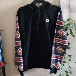 Men's Hooey Black Hoodie Aztec Geometric Design Sleeves And Hood - Small